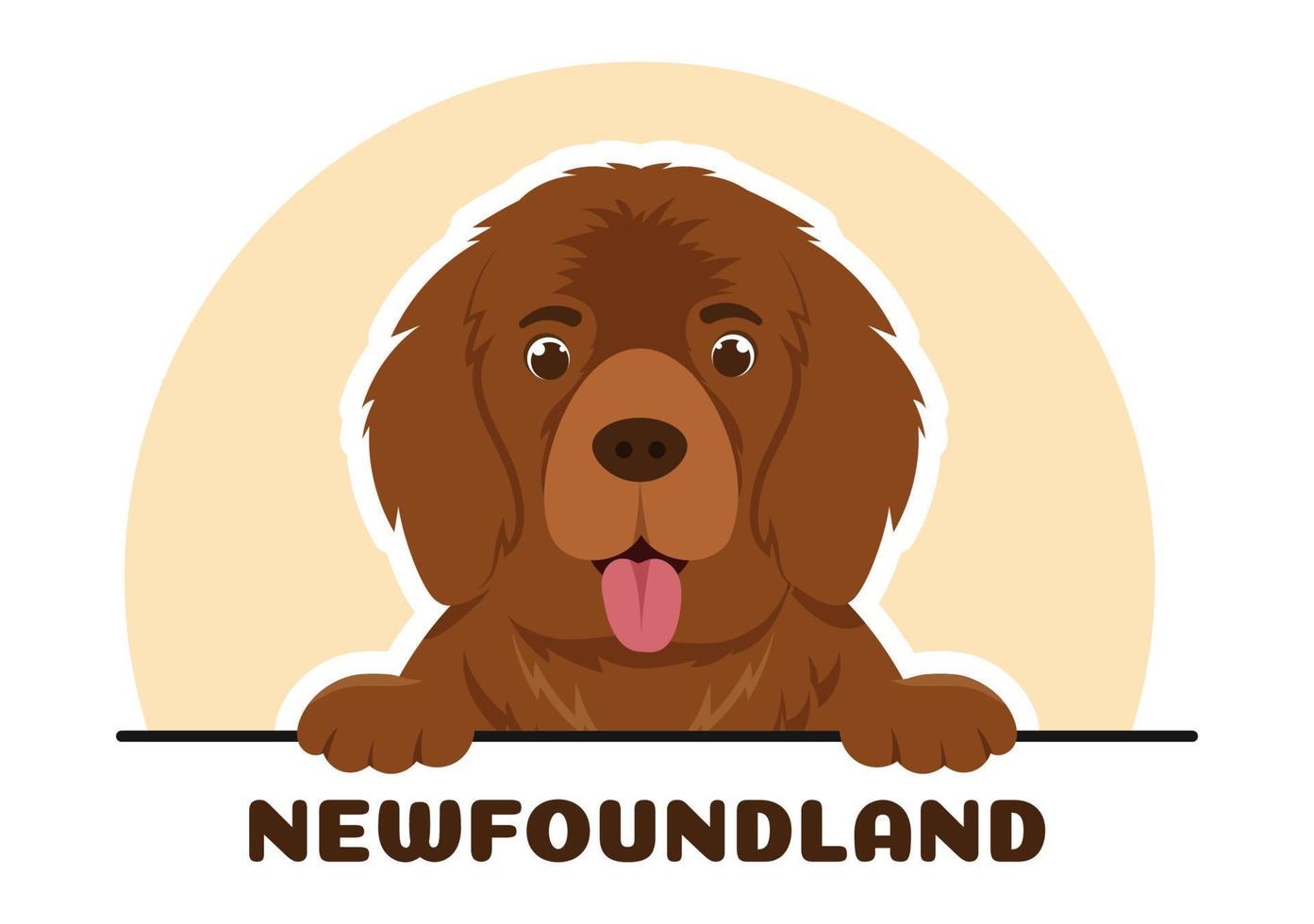 neufundländer-hundetiere mit schwarzer, brauner oder landseer-farbe in flacher, niedlicher cartoon-vorlage handgezeichnete illustration vektor