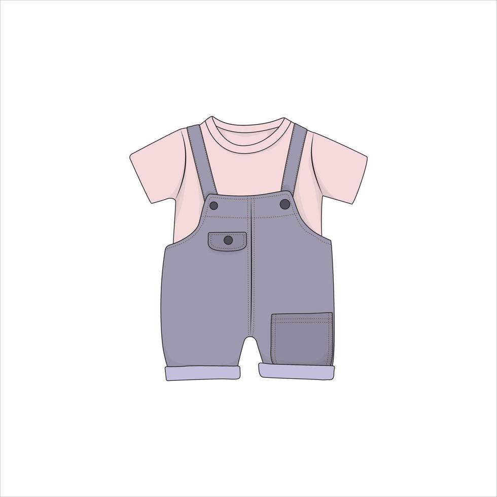 Babyoverall mit T-Shirt im Cartoon-Design in lila Farbe für Werbevorlagendesign vektor