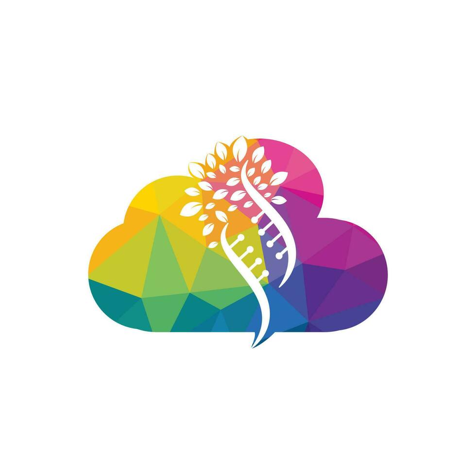 dna-baum und wolkenform vektor logo design. DNA-Genetik und Cloud-Symbol. dna mit grünen blättern, vektorlogodesign.