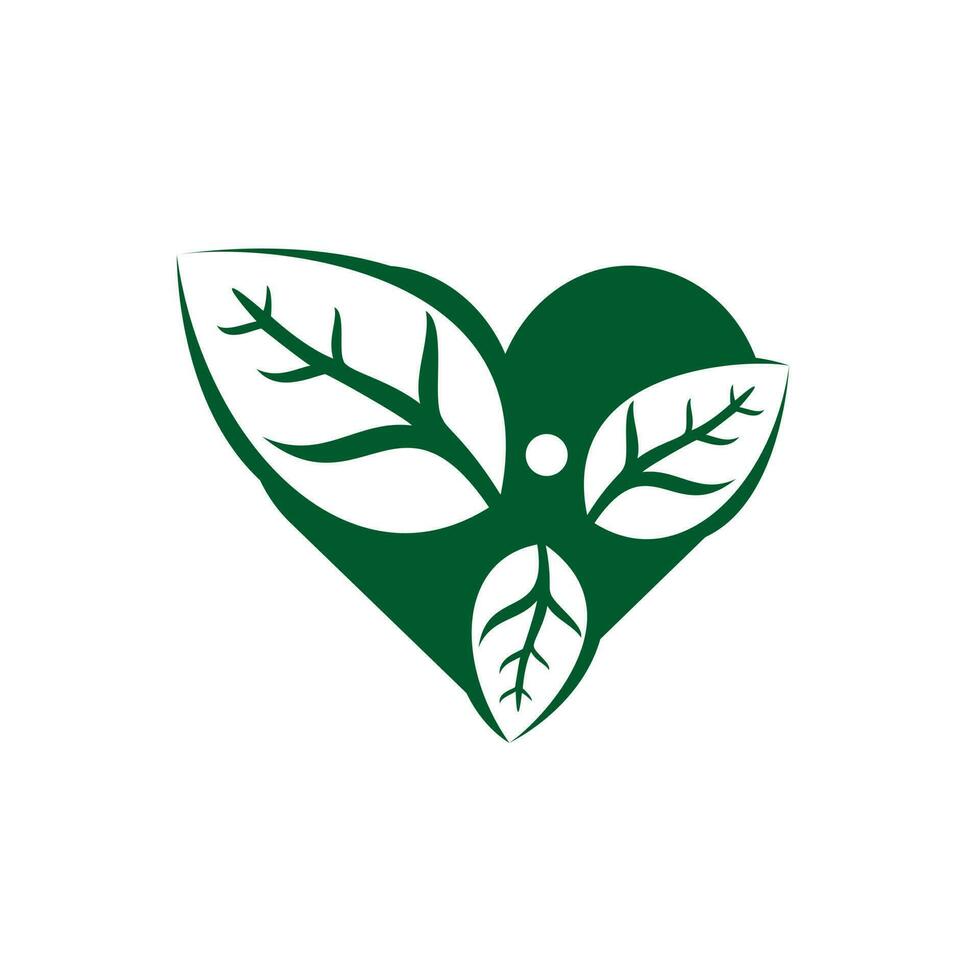 Gesunder Mann und Blätter Herzform Figur Vektor Logo Design. Zeichen für ökologisches und biologisches Produktkonzept. Ökologie-Symbol. Ikone des menschlichen Charakters. Logo für Wellness, Gesundheit, Natur usw.