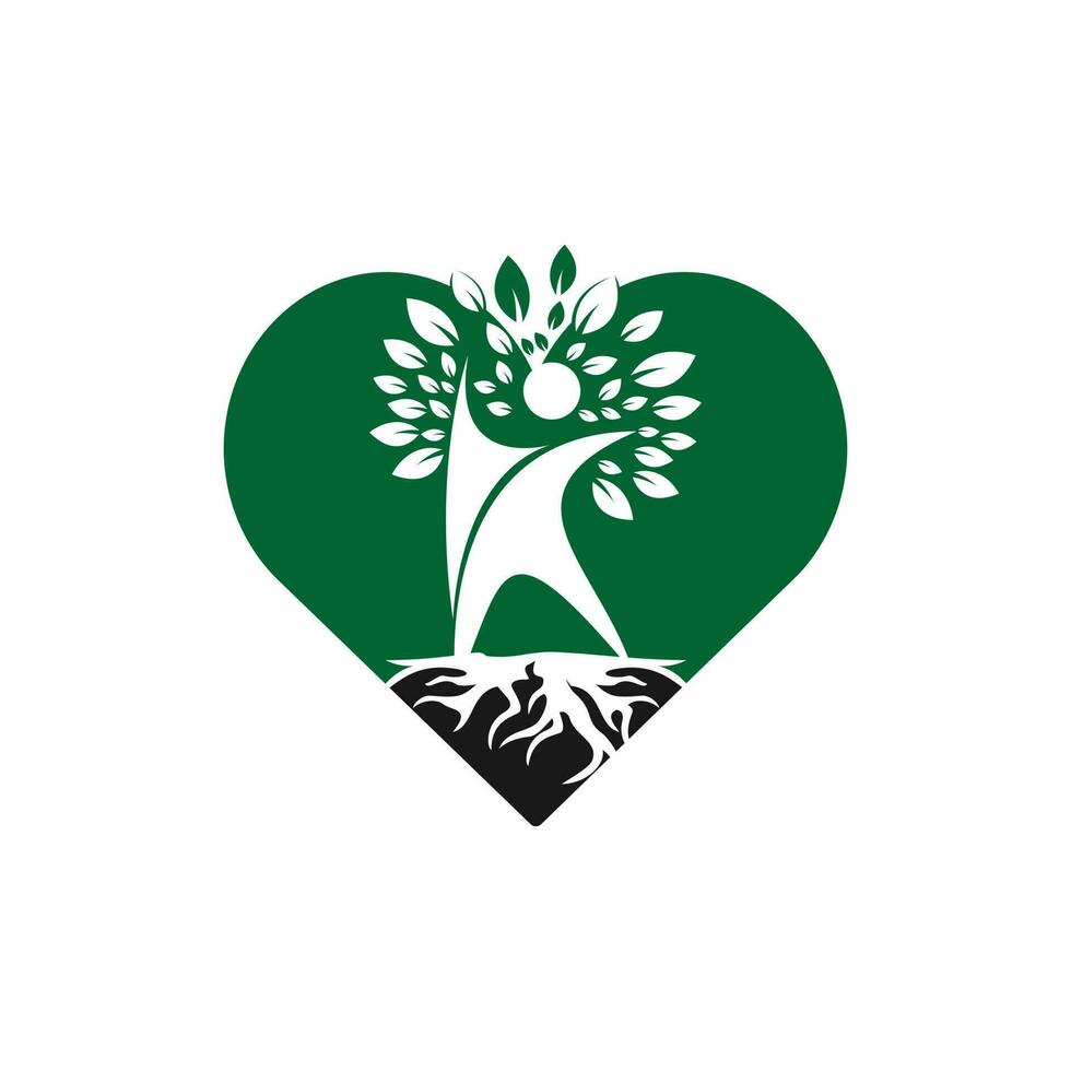 Menschliche Baumwurzeln Herzform Vektor-Logo-Design. Baum und menschliche Natur lieben Vektor-Logo-Design-Vorlage. vektor