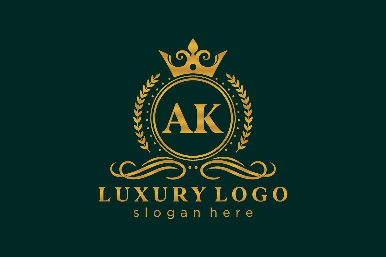 Royal Luxury Logo-Vorlage mit anfänglichem ak-Buchstaben in Vektorgrafiken für Restaurant, Lizenzgebühren, Boutique, Café, Hotel, Heraldik, Schmuck, Mode und andere Vektorillustrationen. vektor
