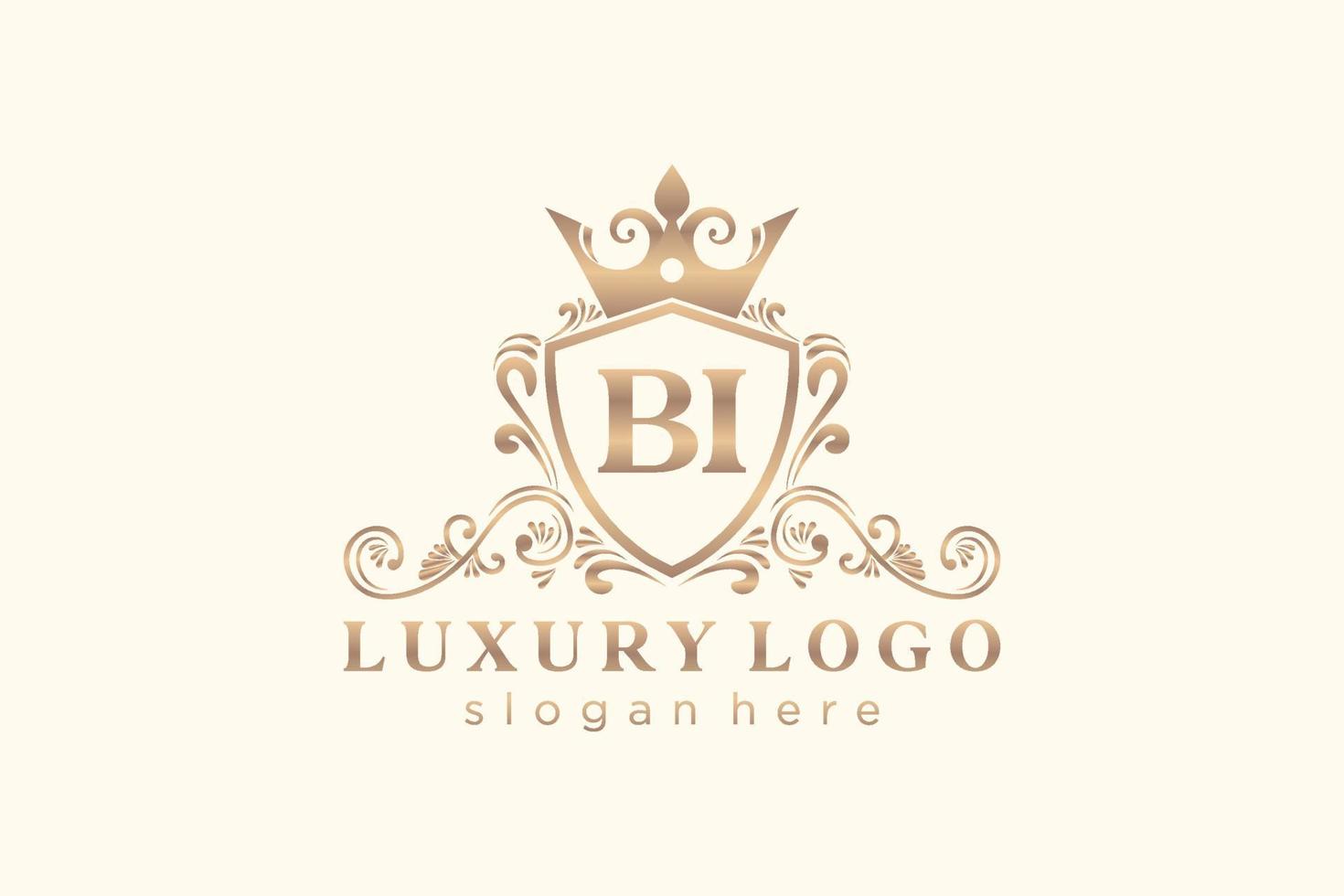 första bi brev kunglig lyx logotyp mall i vektor konst för restaurang, kungligheter, boutique, Kafé, hotell, heraldisk, Smycken, mode och Övrig vektor illustration.