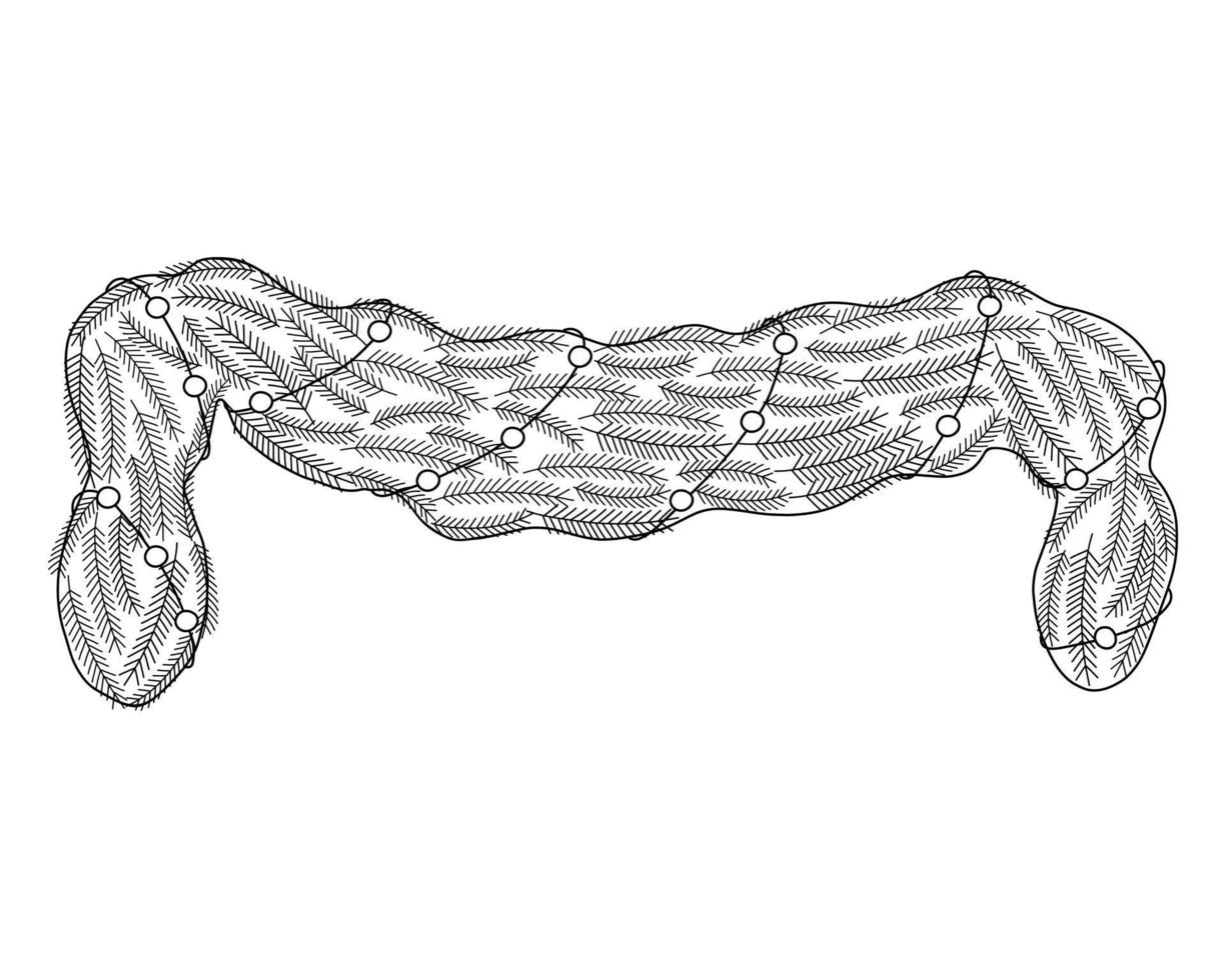 weihnachtliche dekorative festliche girlande aus tannenzweigen kritzeln umriss handgezeichnete vektorillustration, feiertagsfeierbild für grußkarte, plakat, traditionelle saisonale elemente der wohnkultur vektor