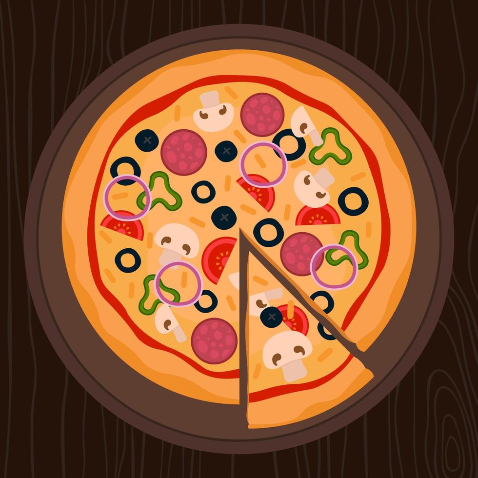 Pizza und Scheibe leckeres Essen Illustration von Junk-Food-Vektor-Illustration im flachen Stil vektor