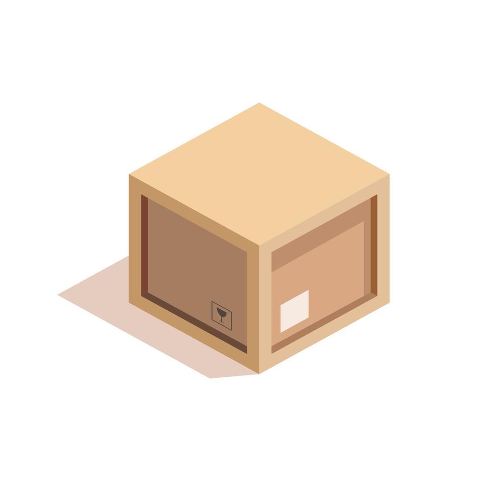 brun stängd kartong leverans förpackning låda med ömtålig tecken på trä- lastpall isolerat på vit bakgrund vektor