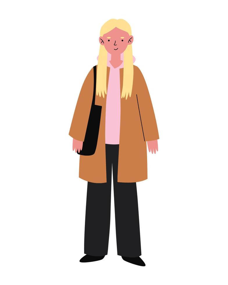 junges Mädchen in warmer Kleidung und Hut. Herbst- und Winter-Streetstyle. z-zeichen der generation. modernes Mode-Outfit. flache vektorillustration. vektor