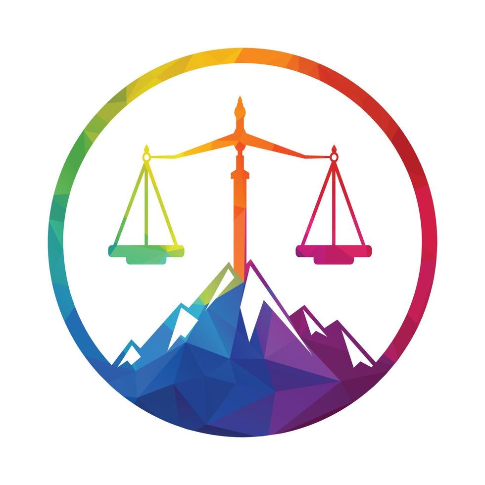 Berge und Symbole der Gerechtigkeit. Law Scale-Logo-Konzeption. vektor