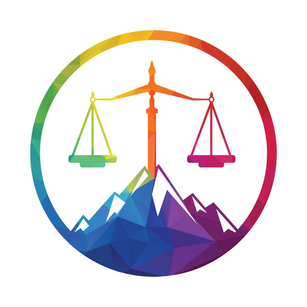 bergen och symboler av rättvisa. lag skala logotyp begrepp design. vektor