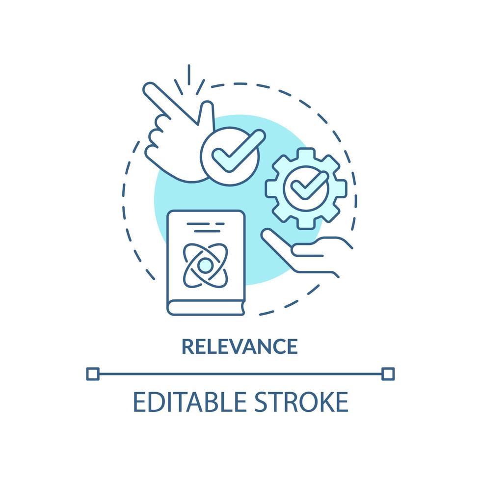 Symbol für das türkisfarbene Konzept der Relevanz. Aktuelle Materialien, Erfahrung. Lernprinzip abstrakte Idee dünne Linie Illustration. isolierte Umrisszeichnung. editierbarer Strich. vektor