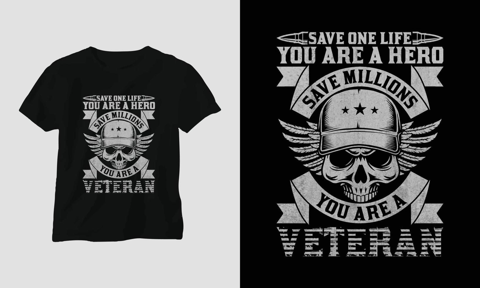 Veteranentag T-Shirt-Design mit dem Soldaten, der Flagge, den Waffen und dem Schädel. Vintage-Stil mit Grunge-Effekt vektor