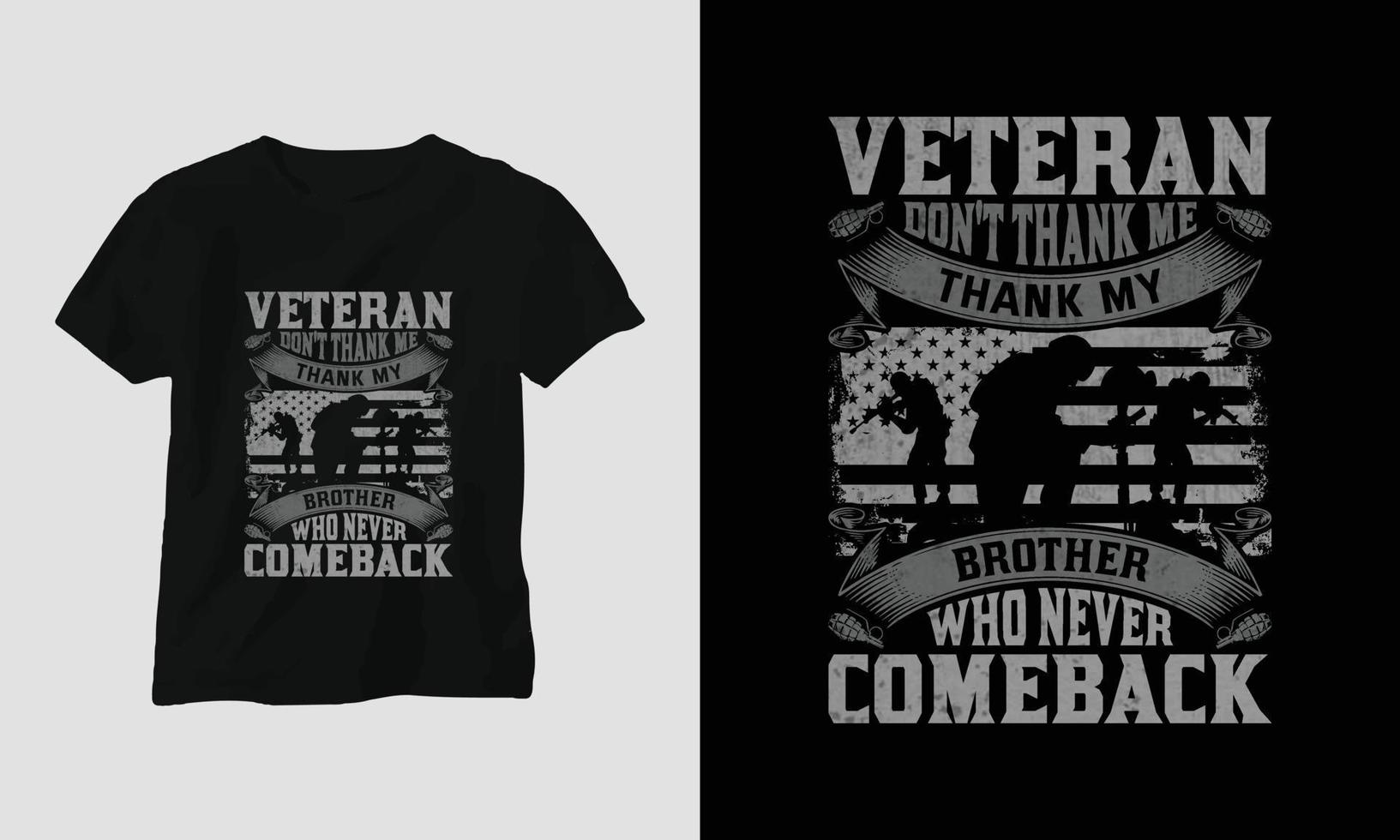 Veteranentag T-Shirt-Design mit dem Soldaten, der Flagge, den Waffen und dem Schädel. Vintage-Stil mit Grunge-Effekt vektor