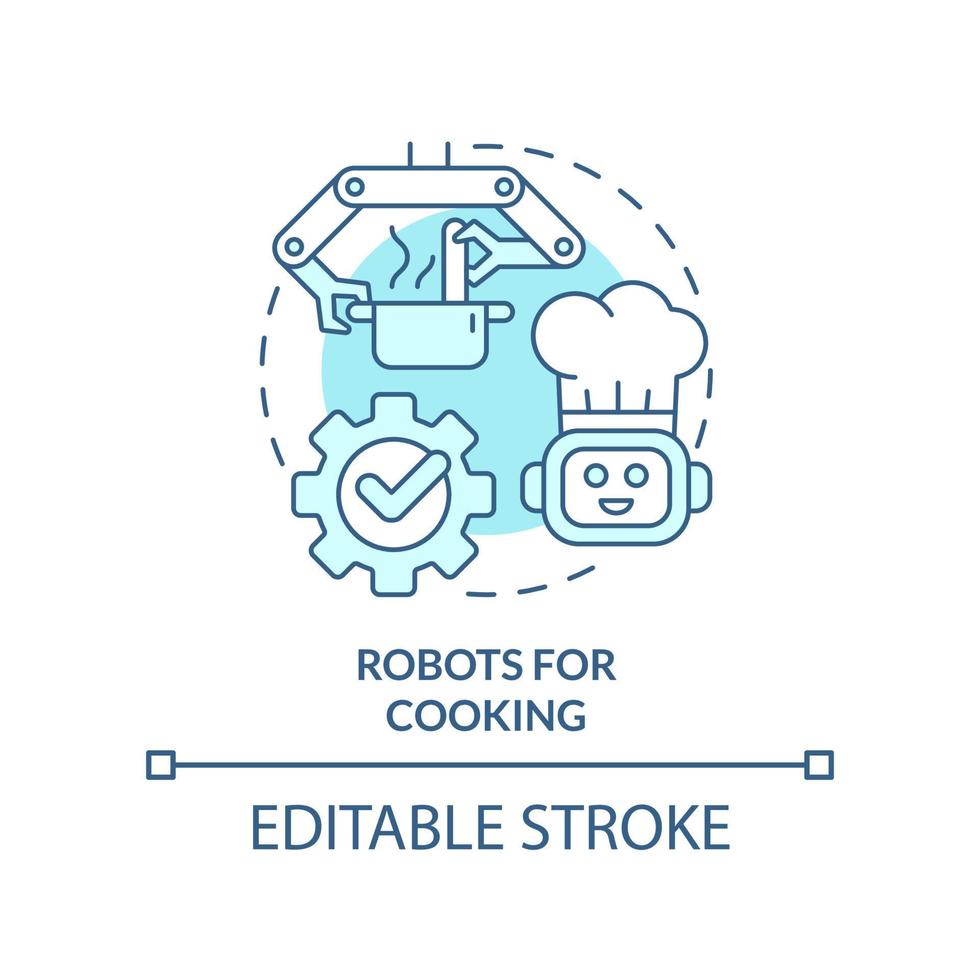 robotar för matlagning turkos begrepp ikon. framgångsrik restaurang företag abstrakt aning tunn linje illustration. isolerat översikt teckning. redigerbar stroke. vektor