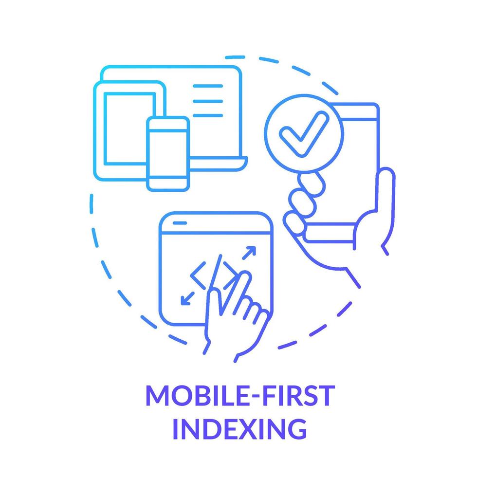 mobilen först indexering blå lutning begrepp ikon. smartphone version. Sök motor optimering abstrakt aning tunn linje illustration. isolerat översikt teckning. vektor