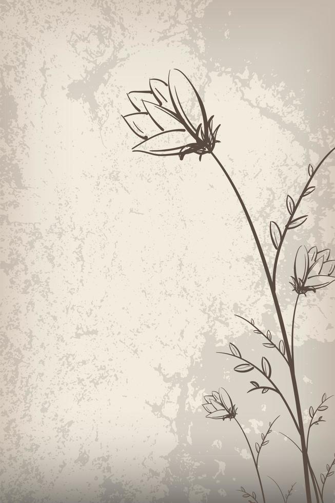 Botanische Zeichnung. minimales pflanzenlogo, blatt und blühende blume abstraktes skizzenelement. Vektor handgezeichnete Hochzeitseinladung Dekoration. Vektor-Illustration