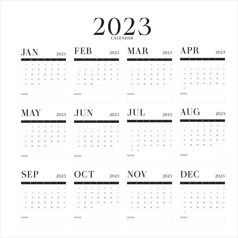 Frohes neues Jahr 2023 Kalenderdesign. Vektorillustration der Entwurfsvorlage für die Zahl 2023. 2023 Frohes neues Jahr-Symbol. einfaches Design für Kalender. Schwarz und weiß vektor