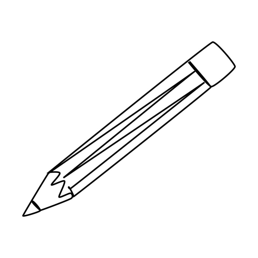 einzeilige Zeichnung eines Bleistifts. Schreibwaren für die Schulausstattung. zurück zur schule oder zum kreativen denken. moderne Designgrafik mit durchgehender Linie vektor