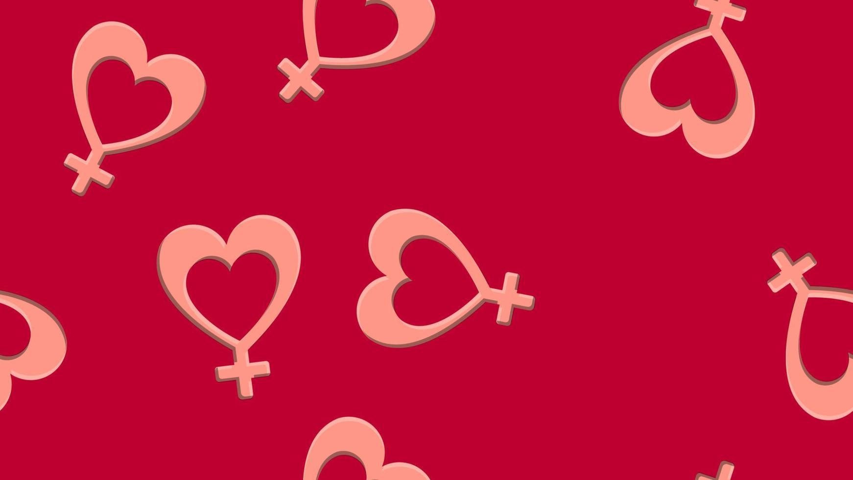 ändlös sömlös mönster av skön festlig kvinna kärlek symboler i en hjärta på en röd bakgrund. vektor illustration