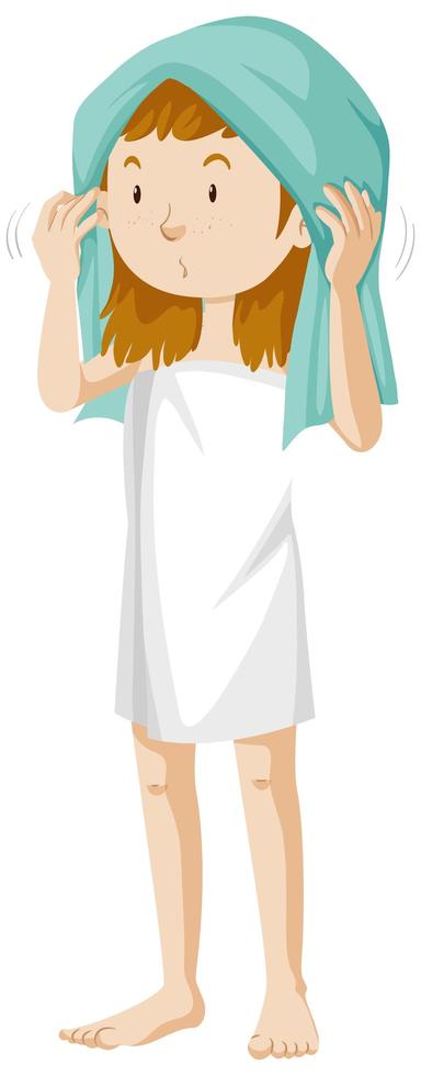 flicka som bär en handduk efter duschen vektor
