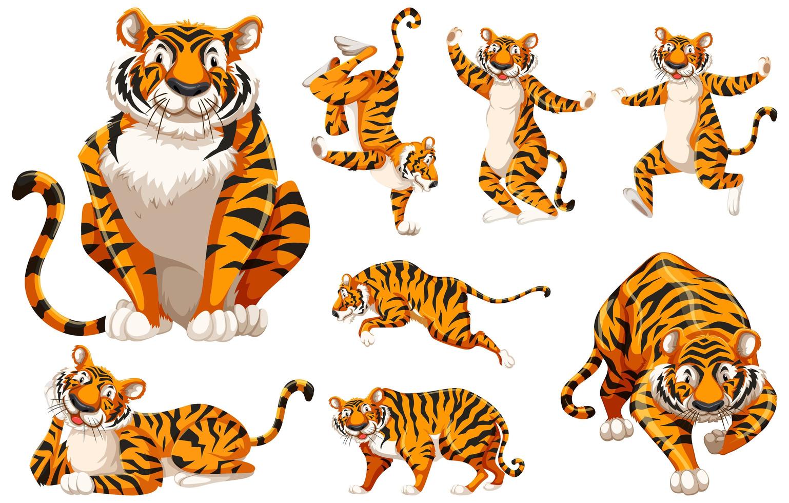 tecknad karaktär tiger set vektor