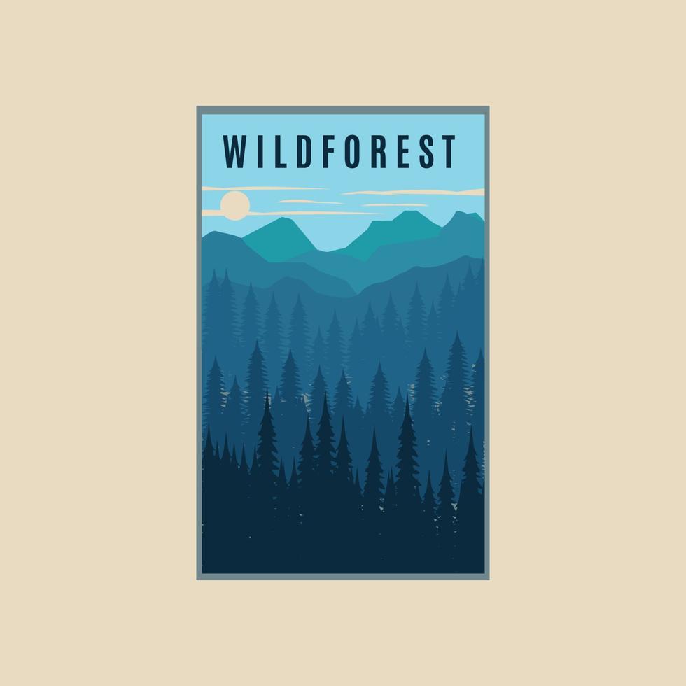 vild skog årgång affisch vektor illustration design , bakgrund berg design
