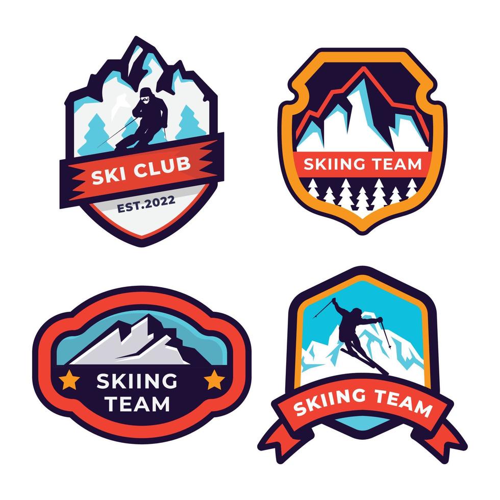 Set aus Skipatrouille, Skigebiet, Eisberg-Abzeichen und Logo-Patches. winterferien extremsport logo. vektor