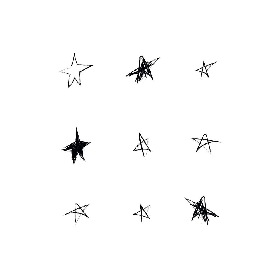 klotter kosmos illustration uppsättning i barnslig stil, design ClipArt. hand dragen abstrakt Plats stjärnor. svart och vit vektor