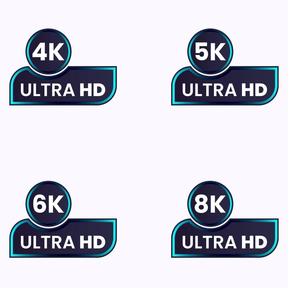 8 K 4k 5k ultra hd video upplösning ikon logotyp vektor bild uppsättning