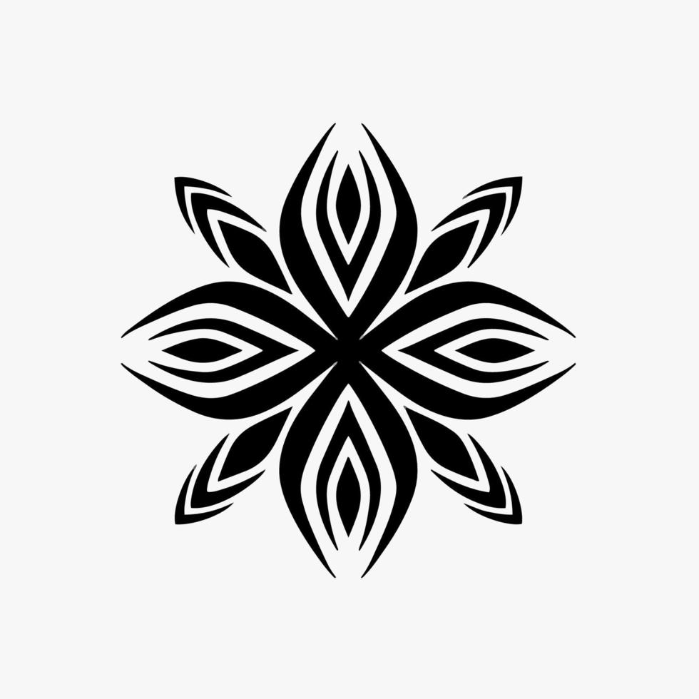 Schwarzes Mandala Tribal Flower Symbol Logo auf weißem Hintergrund. Schablonen-Aufkleber Tattoo-Design. flache vektorillustration. vektor