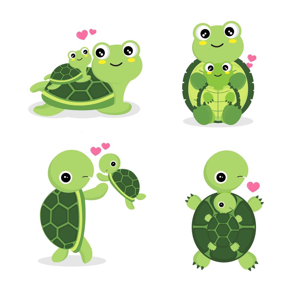 uppsättning söta sköldpaddor för mors dag vektor