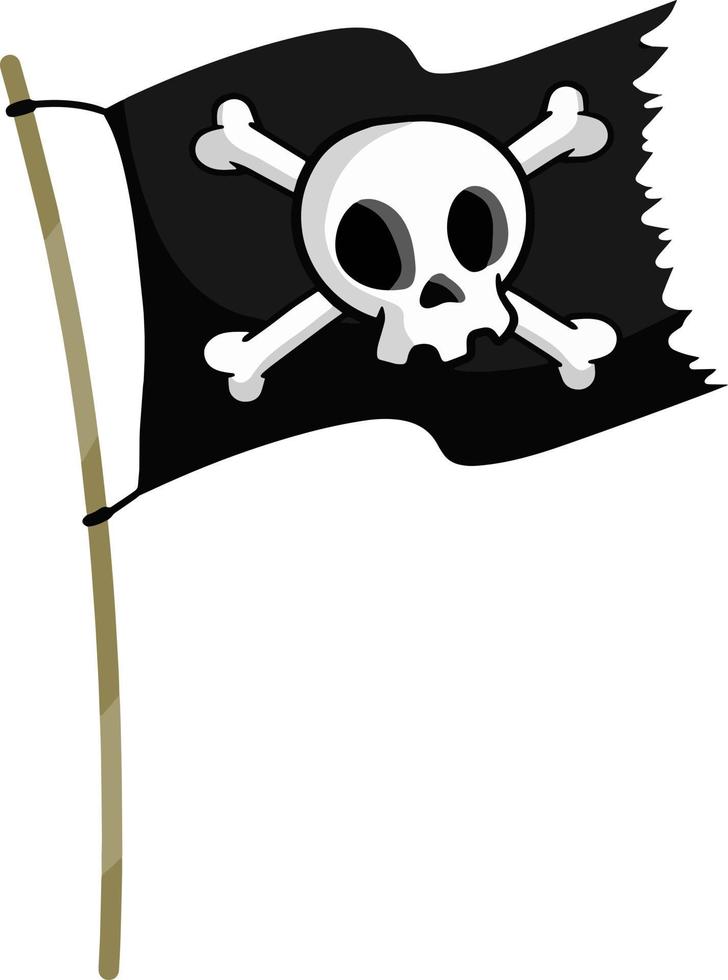 pirat flagga. skalle och ben på svart band. element av död. emblem och symbol av stöld och rånare. tecknad serie platt illustration. glad roger vektor