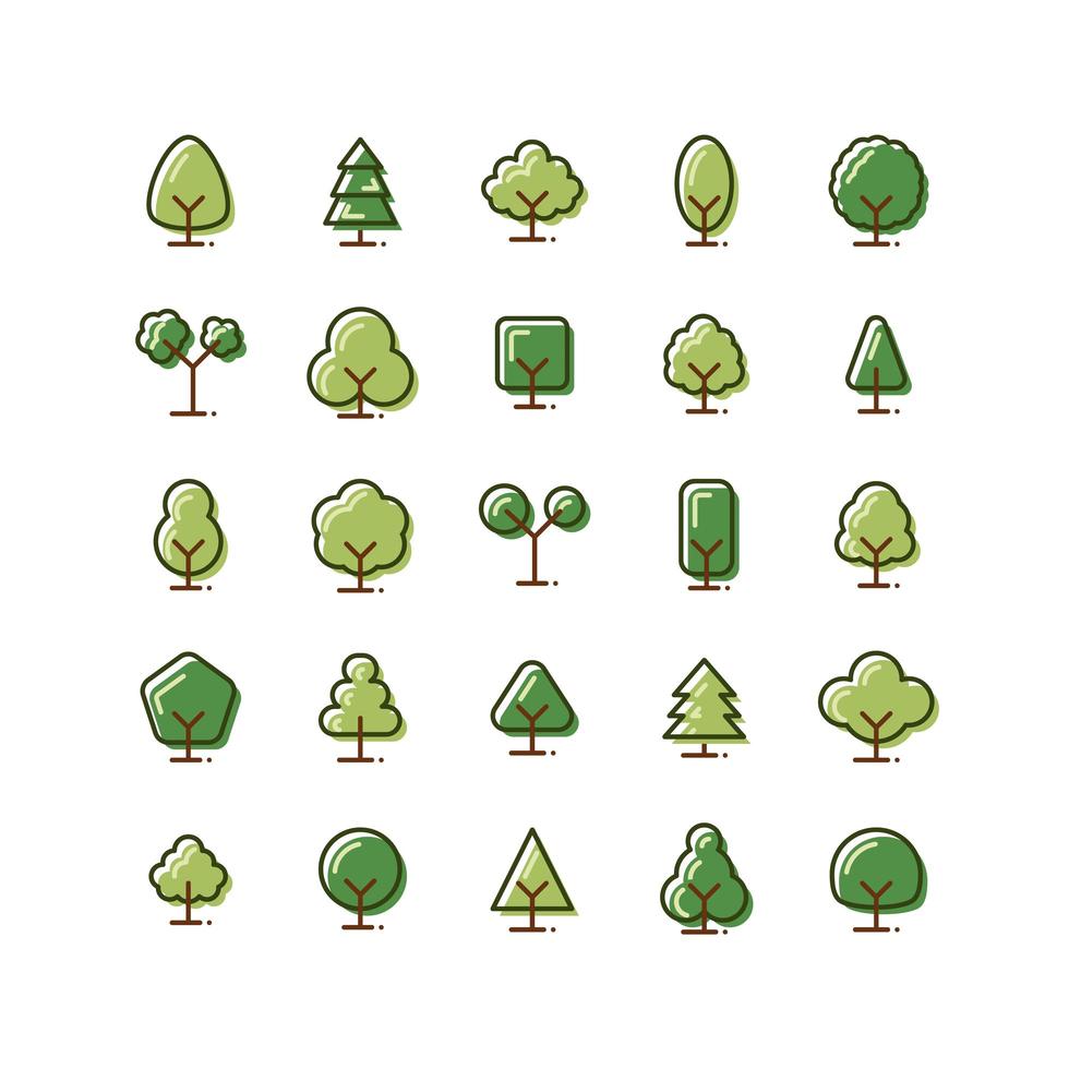 Baum gefüllt Gliederung Icon Set vektor
