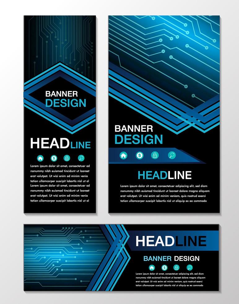 blaue Cyber Circuit Banner Design-Vorlagen vektor