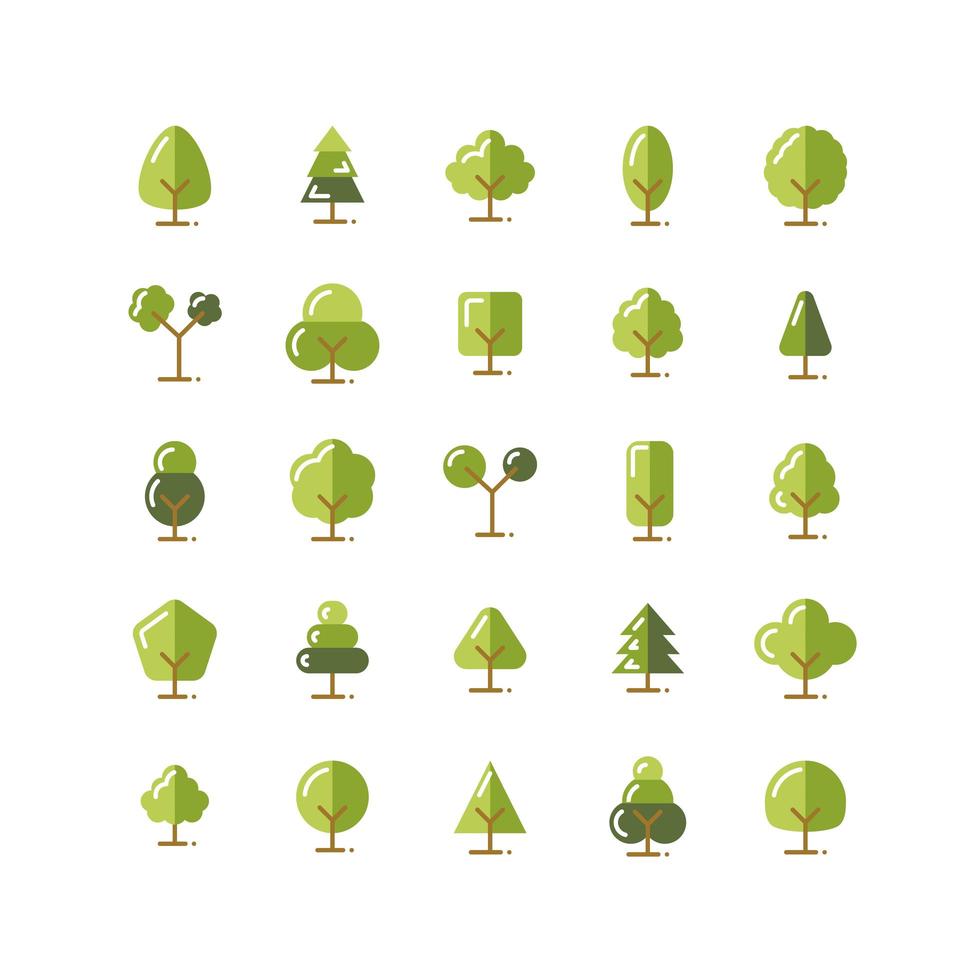 Baum flach Icon Set vektor