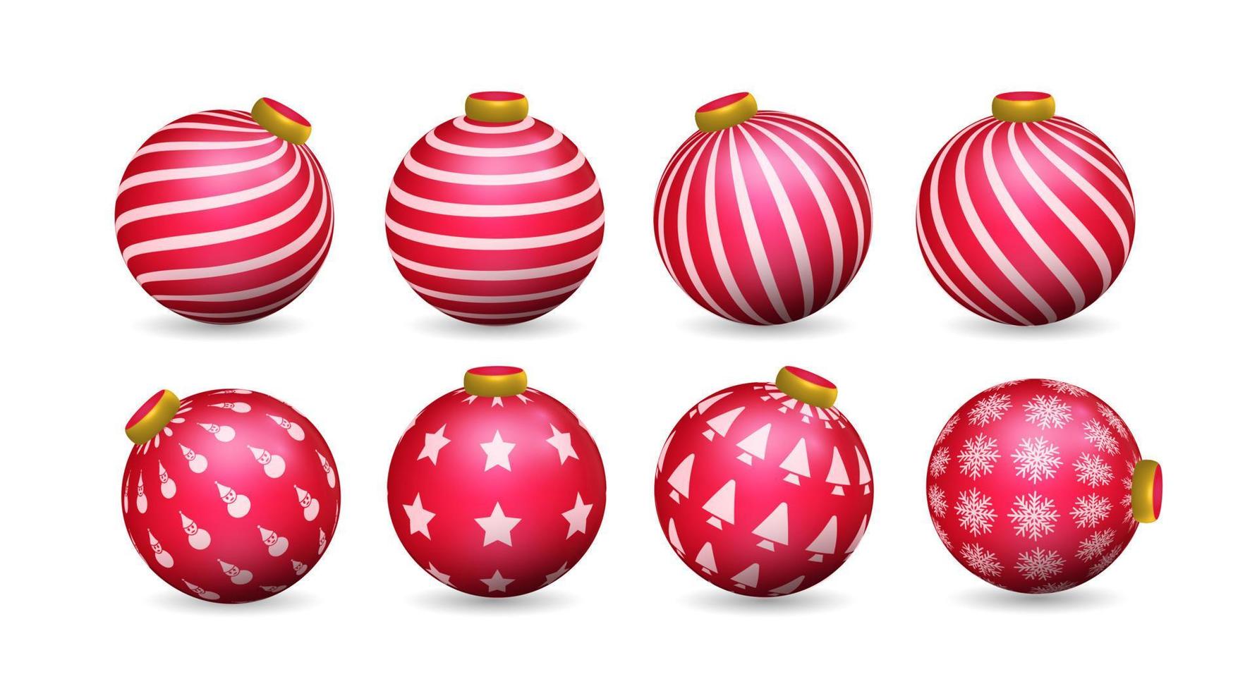 uppsättning av röd jul boll dekorationer, ornament med olika mönster vektor