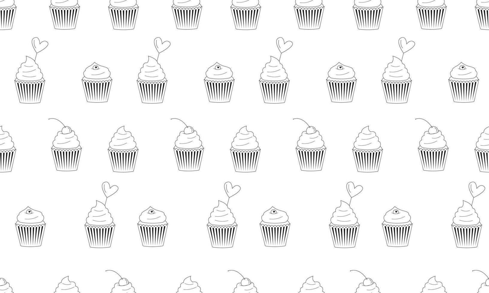 nahtlose Lebensmittelmuster Cupcakes schwarz und weiß vektor