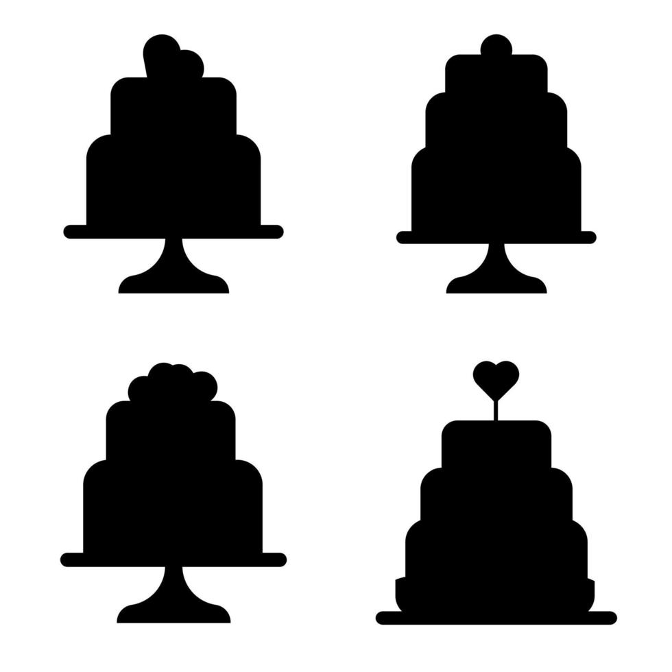 uppsättning av festlig silhuetter av bröllop kakor. vektor illustration