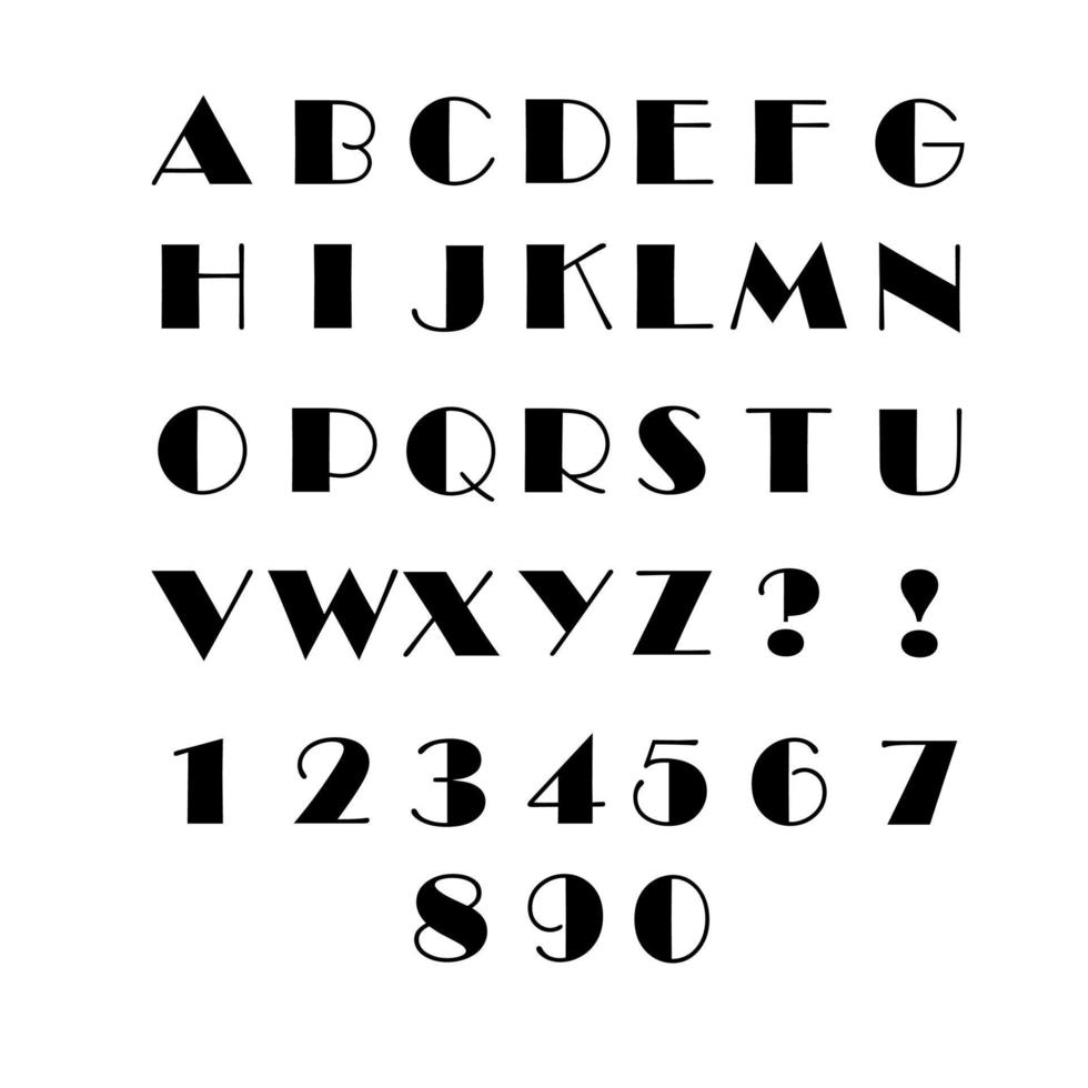 engelsk klassisk alfabet med tal. vektor illustration