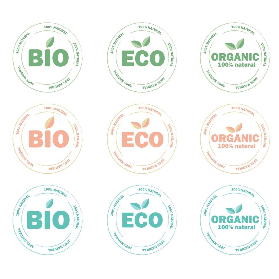 eko, bio, organisk Produkter klistermärke, märka, bricka och logotyp. eco vänlig bricka. logotyp mall för organisk och eco vänlig Produkter. vektor