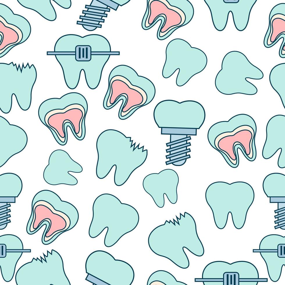 sömlös mönster med tecknad serie stil tänder vektor