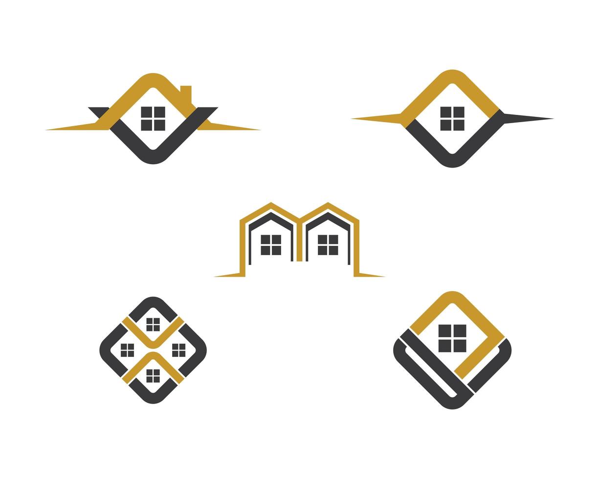 Haus Gold und Schwarz Logo Design-Set vektor