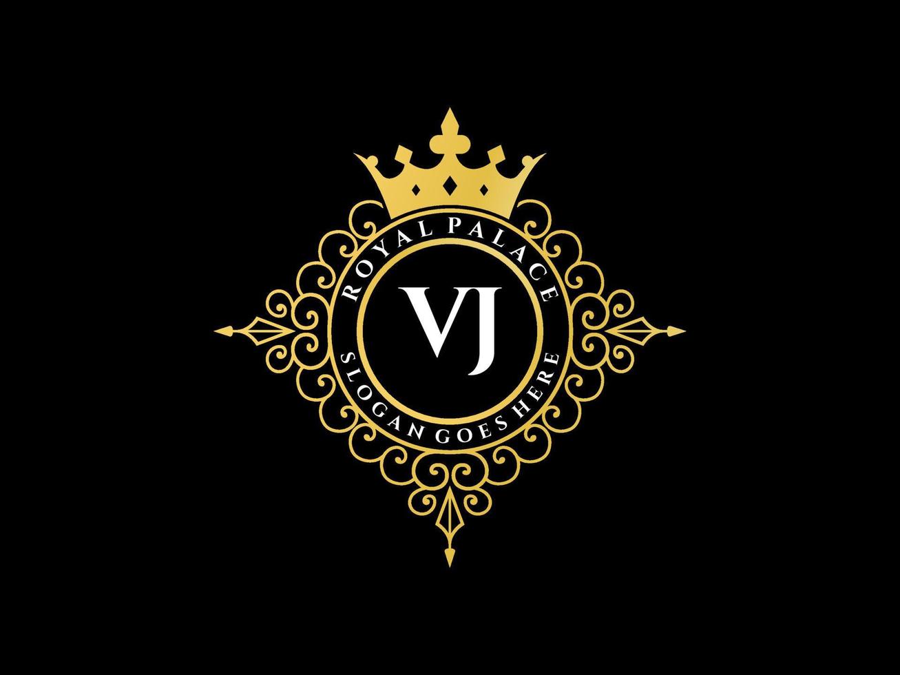 brev vj antik kunglig lyx victorian logotyp med dekorativ ram. vektor