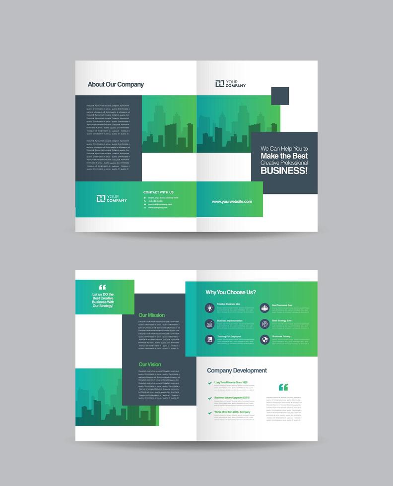 grön tonad företagsaffär dubbel broschyrdesign vektor