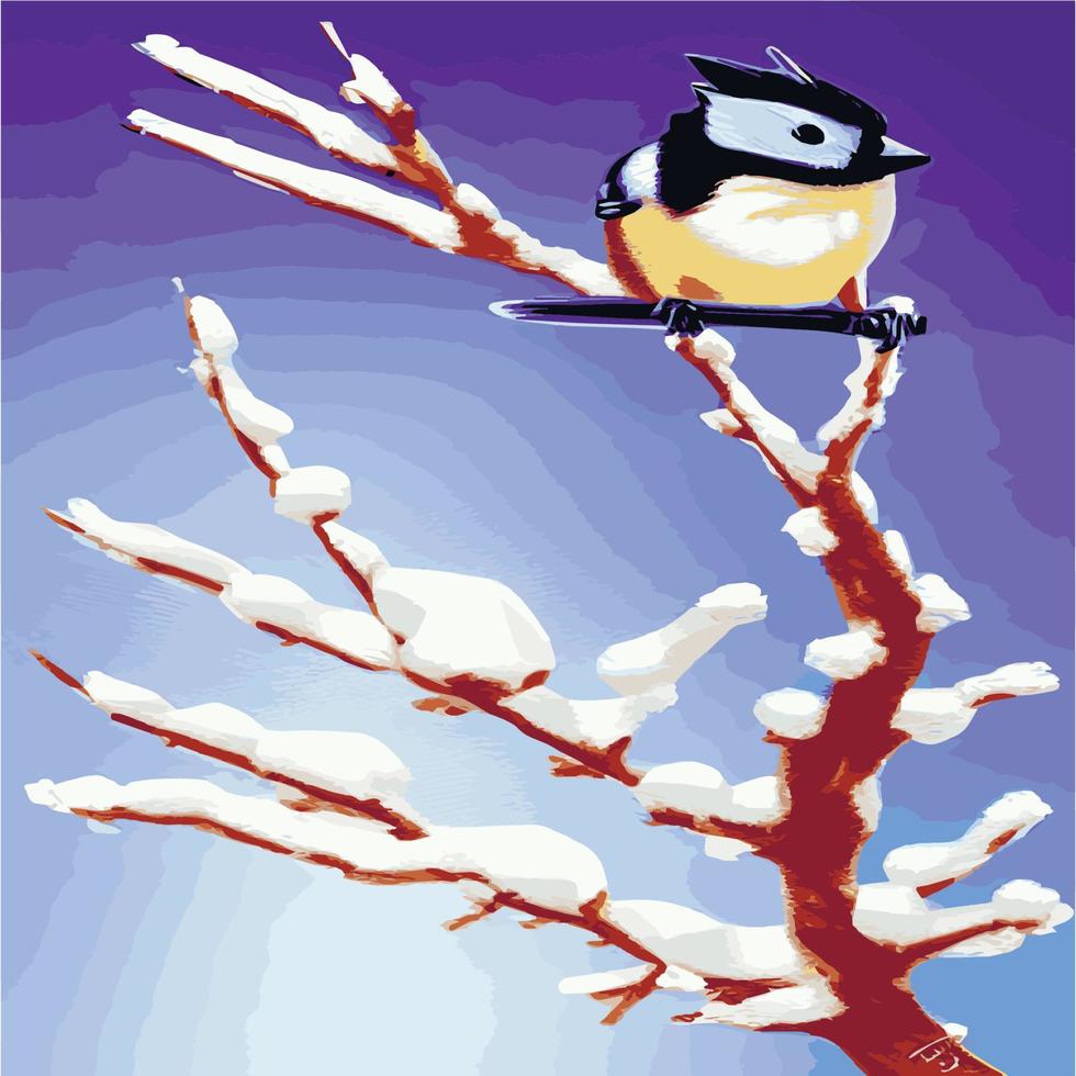 vektor realistisk detaljerad vektor illustration vinter- fåglar grenar. vinter- design element jul, högtider. Sammanträde gren. vinter- bakgrund. träd gren utan löv med flygande fåglar.