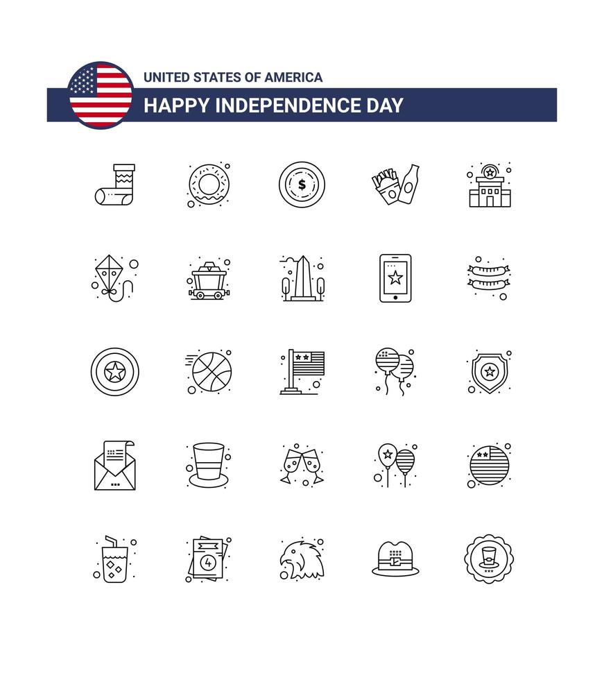 USA Unabhängigkeitstag Linie Icon Set vektor