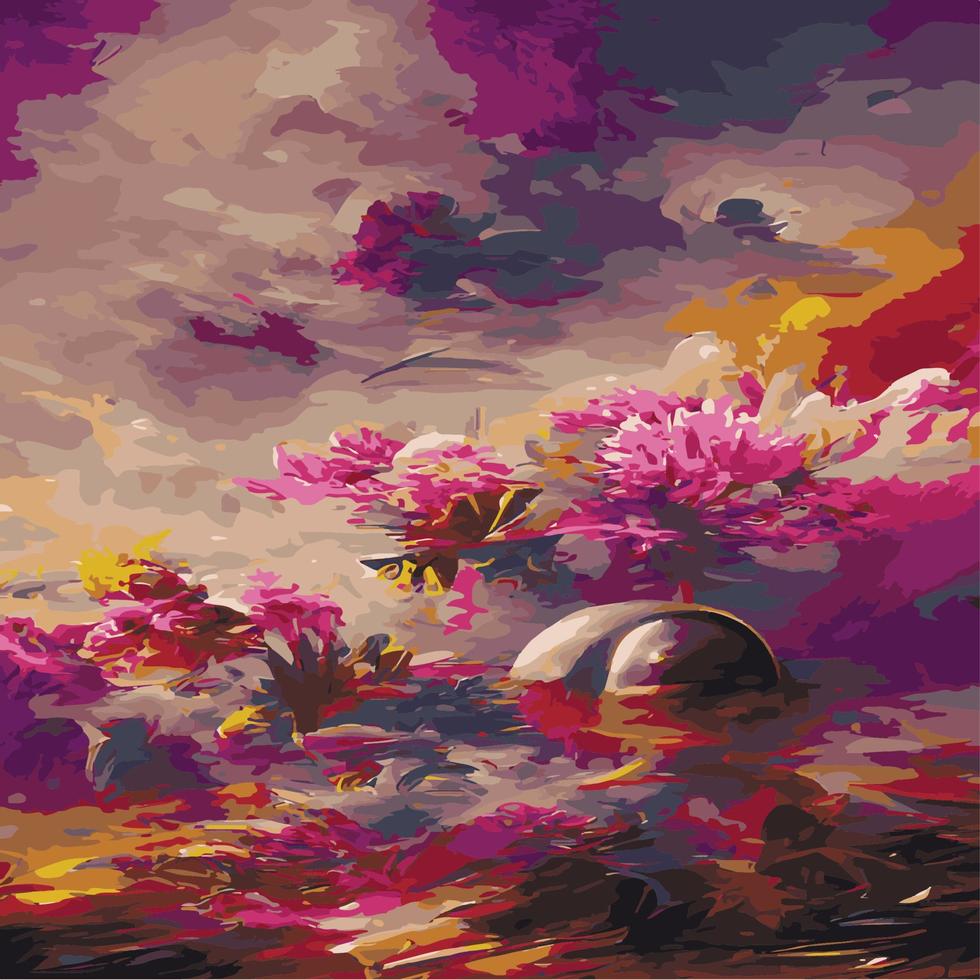 surreales Muster aus hellem Blumenfleck als Hintergrund, abstraktes, psychedelisches Vintage-Ziermuster mit floralen Motiven. erstaunliche tropische Vektorblumen vektor