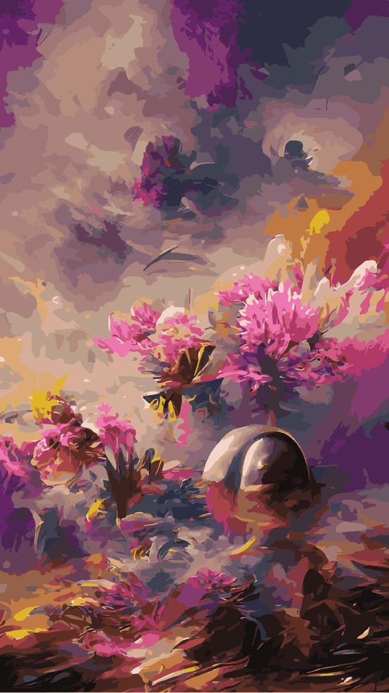overkligt mönster av ljus blommig utplåna som en bakgrund, abstrakt årgång dekorativ psychedelic mönster med blommig motiv. Fantastisk vektor tropisk blommor