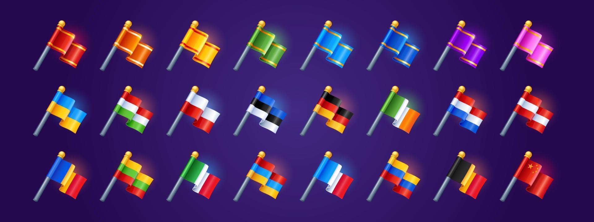 spel ikoner med flagga av annorlunda länder vektor