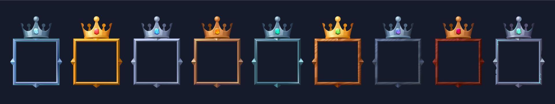 fyrkant avatar ramar med kunglig kronor, , ui spel vektor