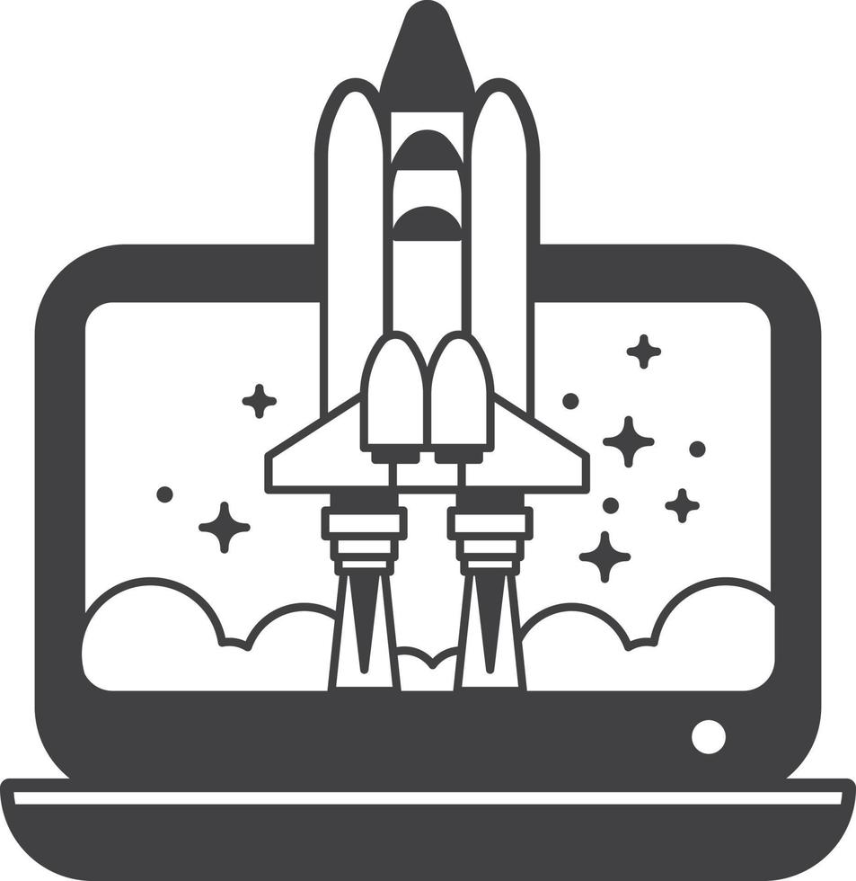 laptop- und raketenillustration im minimalen stil vektor